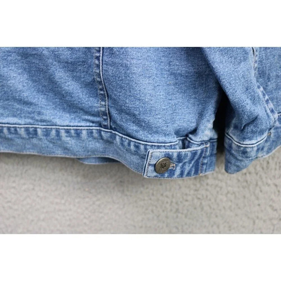 Quaker Factory Blue Denim Jean Jacket-Size Large-Rhinestone Hearts - Picture 10 of 10